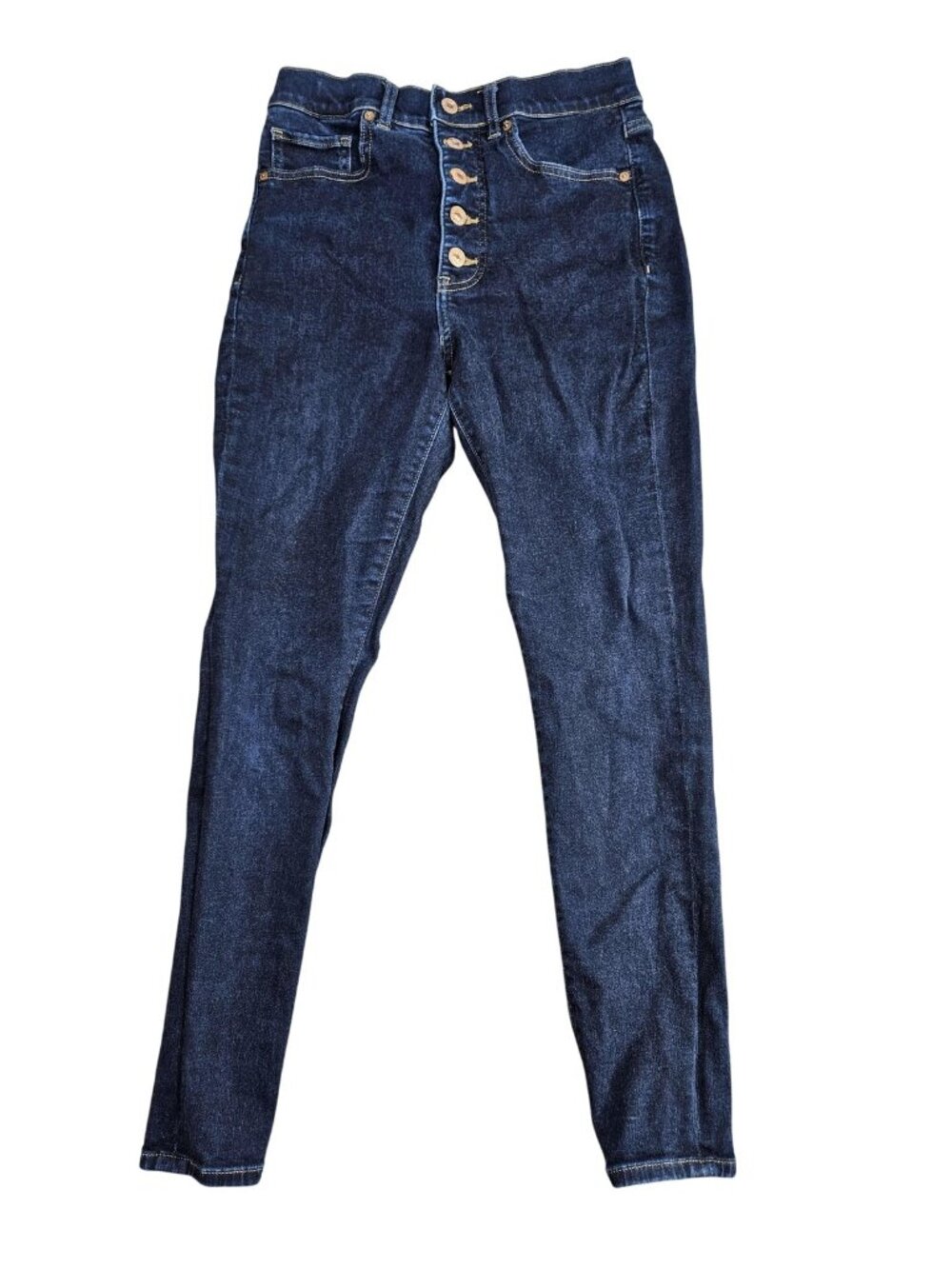 Express Skinny Super High Rise Jeans Womens 6R Blue Dark Wash Button Fly Stretch
